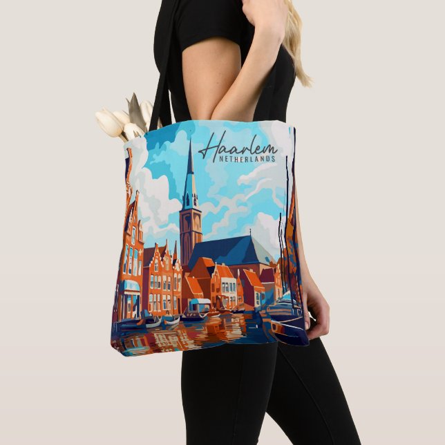 Haarlem Netherlands Vintage Art Travel Tote Bag (Close Up)