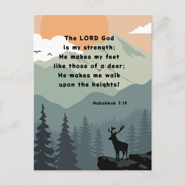 Habakkuk 3:19 Bible Verse Deer on a Mountain Postcard (Front)