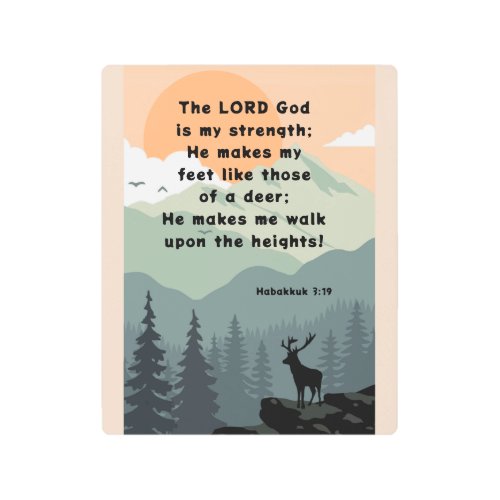 Habakkuk 319 Bible Verse Deer on Mountain Metal Print