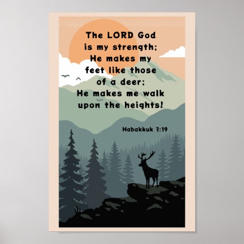 Habakkuk 319 Bible Verse Deer on Mountain Poster