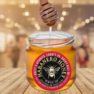 Habanero Honey Hot Raw Honey with Gold Bee Classic Round Sticker