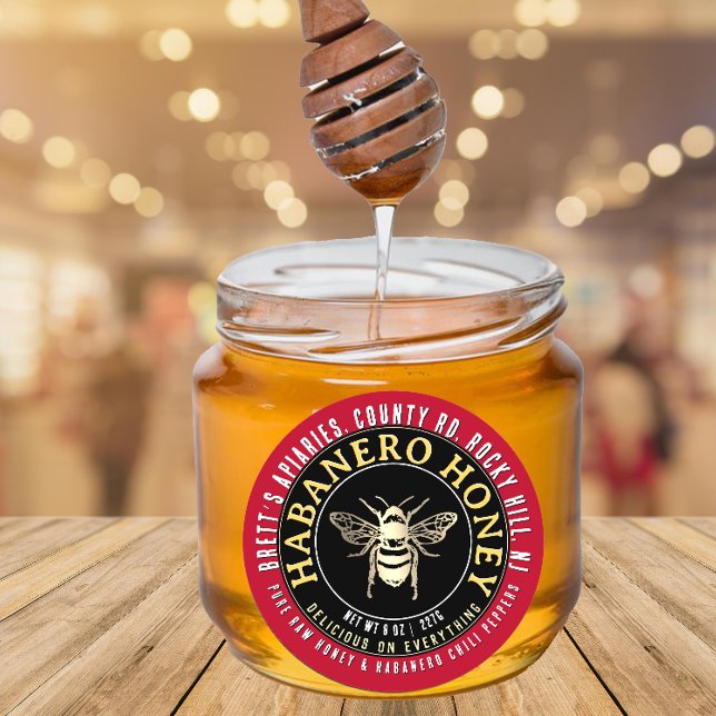 Habanero Honey Hot Raw Honey with Gold Bee  Classic Round Sticker (Creator Uploaded)