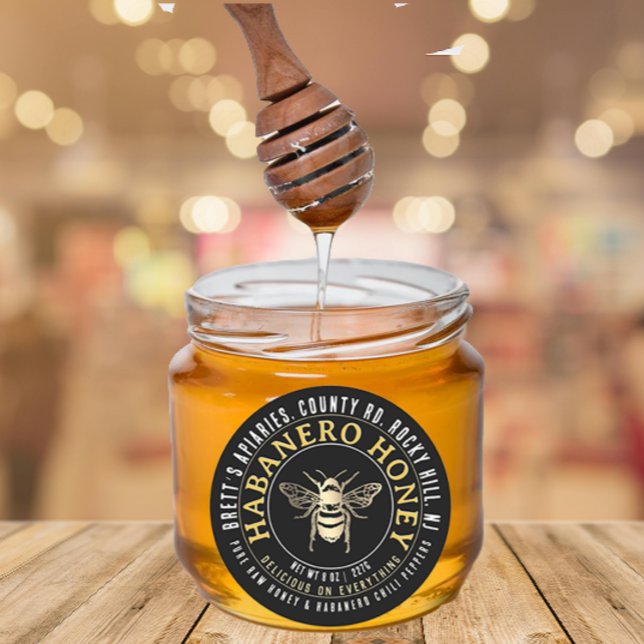 Habanero Honey Hot Raw Honey with Gold Bee  Classic Round Sticker (Creator Uploaded)