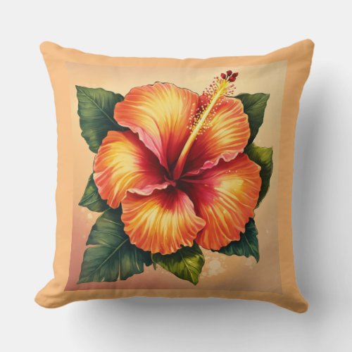 Habiscus flower print Throw Pillow