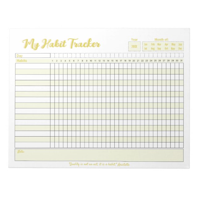 Habit Tracker Fully Customizable Notepad (Front)