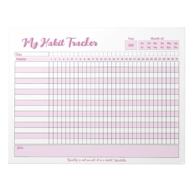 Habit Tracker Fully Customizable Notepad (Front)