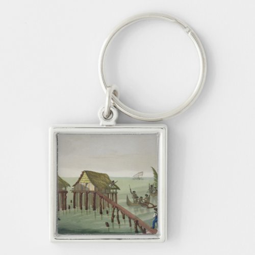 Habitations of the Papu Tribe Rawak plate 22 fro Keychain