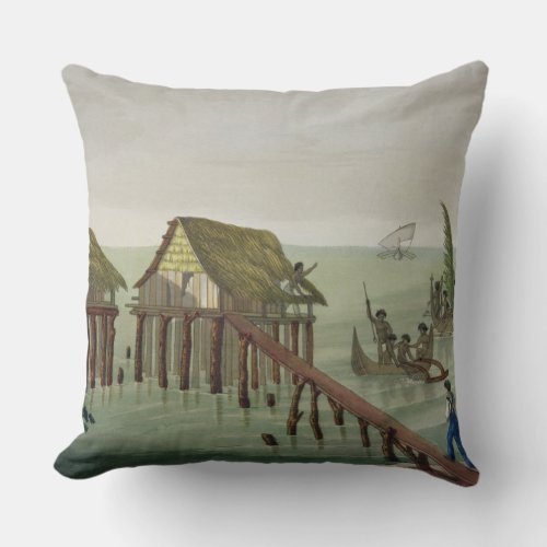 Habitations of the Papu Tribe Rawak plate 22 fro Throw Pillow