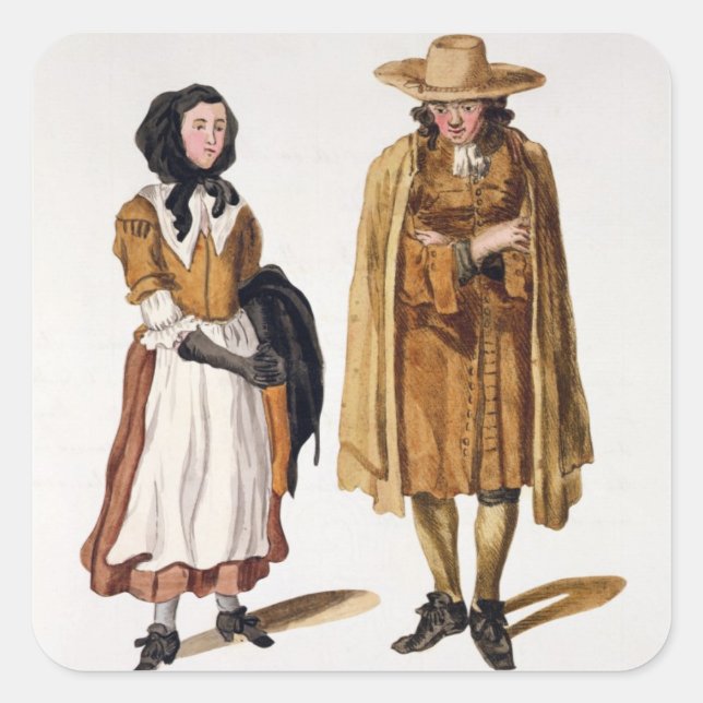 Habits of Quakers, 1675 (coloured engraving) Square Sticker (Front)