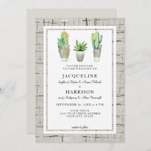 Hacienda Style Cactus Courtyard in Gray Wedding Invitation