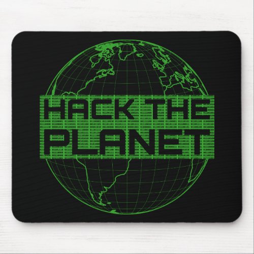 Hack the Planet Green Globe Computer Hacker Design Mouse Pad