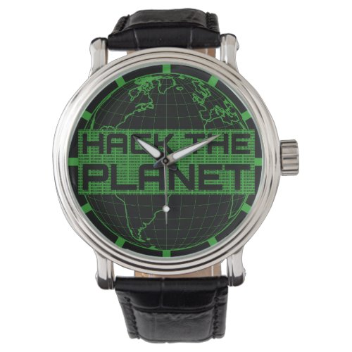 Hack the Planet Green Globe Computer Hacker Design