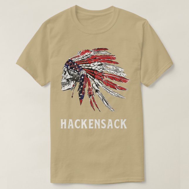 Hackensack Native American USA Flag Skull Headress T-Shirt (Design Front)