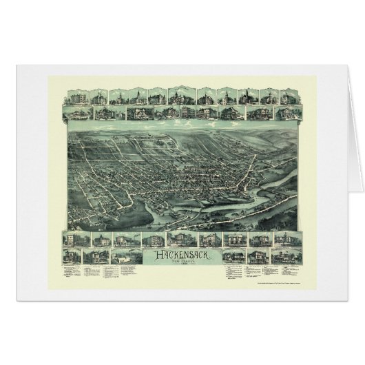 Hackensack, NJ Panoramic Map - 1896 Cards (Front Horizontal)