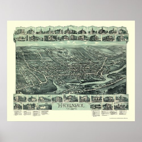 Hackensack NJ Panoramic Map _ 1896 Poster