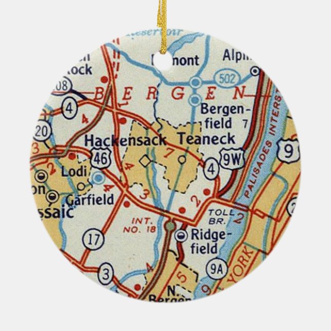 Hackensack NJ Vintage Map Ceramic Ornament (Back)