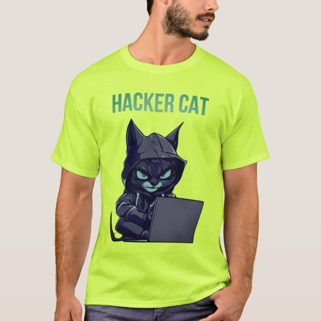 "Hacker Cat: Code Whisperer Tee" T-Shirt (Front)