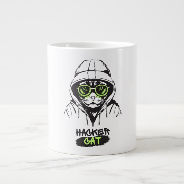 Hacker Cat Cyber Gamer Coder Funny Tech Mug (Front)