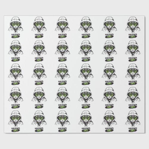 Hacker Cat Cyber Gamer Coder Funny Tech Wrapping Paper