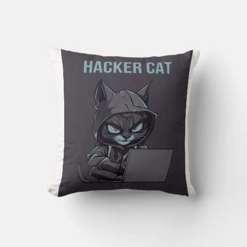 Hacker Cat Design Throw Pillow