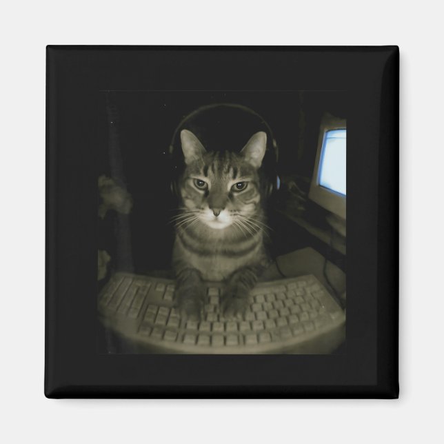 Hacker Cat Meme Funny Computer Cat Kitten Gamer Ca Magnet (Front)