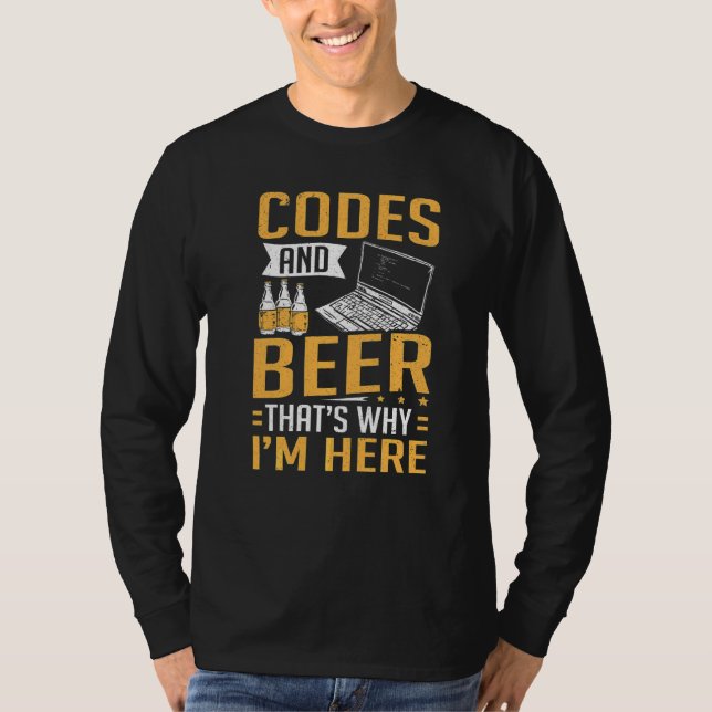Hacker Computer Code And Beer Cybersecurity T-Shirt (Front)