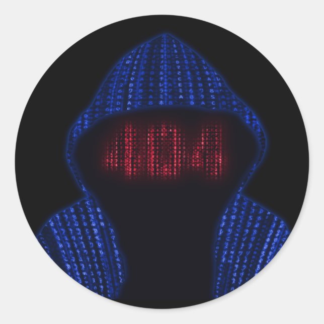 Hacker Hoodie Binary 404 Error Face Classic Round Sticker (Front)