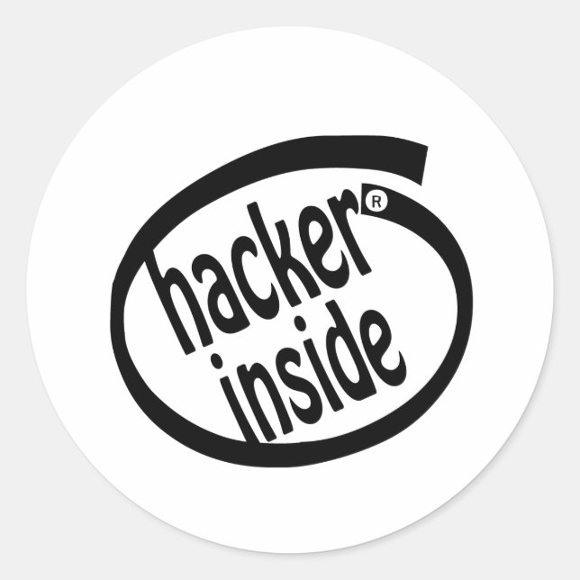 Hacker inside classic round sticker (Front)
