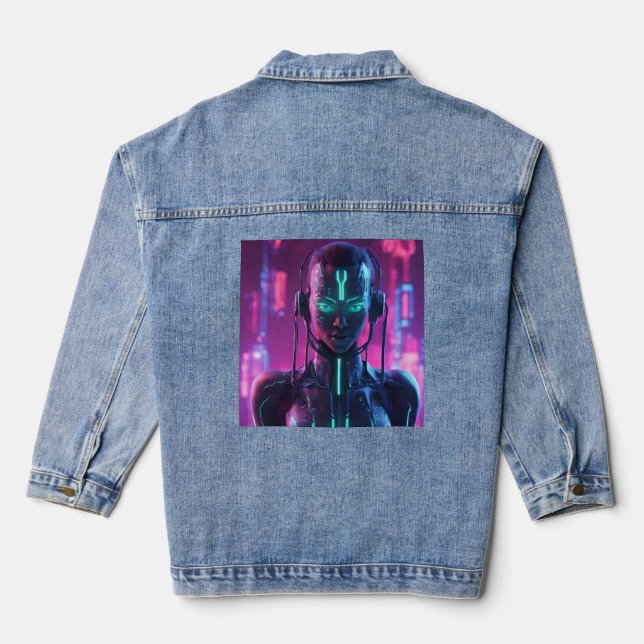hacker robot  denim jacket (Back)