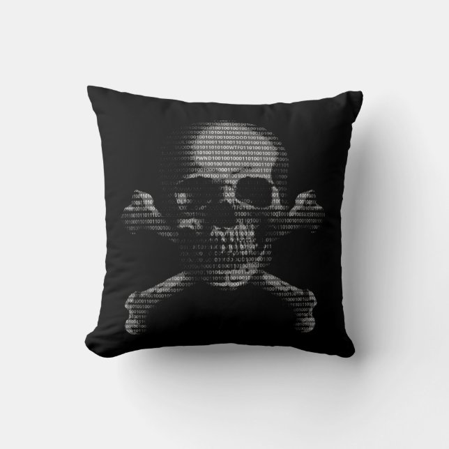 Hacker Skull and Crossbones Throw Pillow (Front)