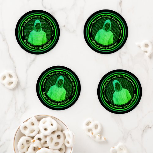 Hackers Hooded Computer Data Thieves Green  Black Coaster Set