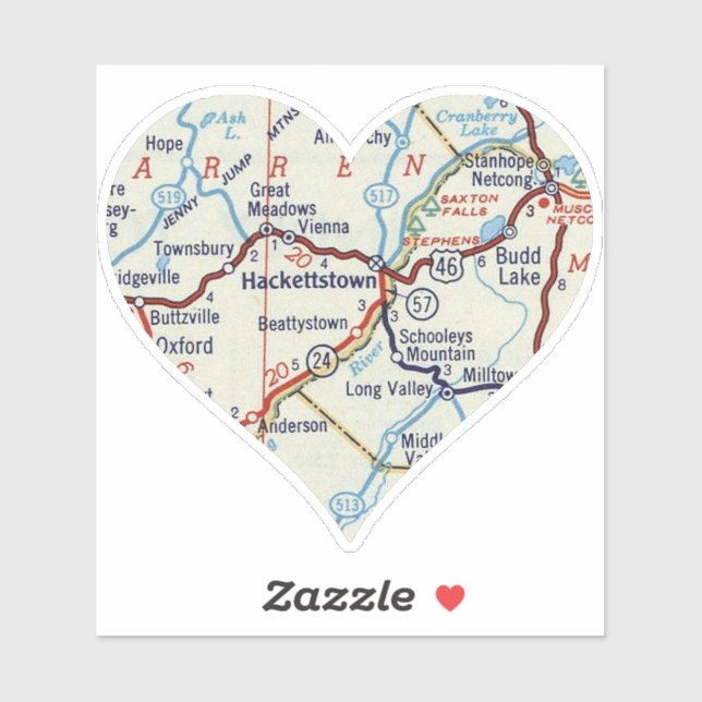 Hackettstown NJ Vintage Map Sticker (Sheet)