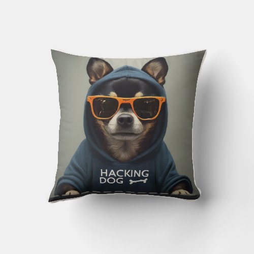 hacking dog throw pillow