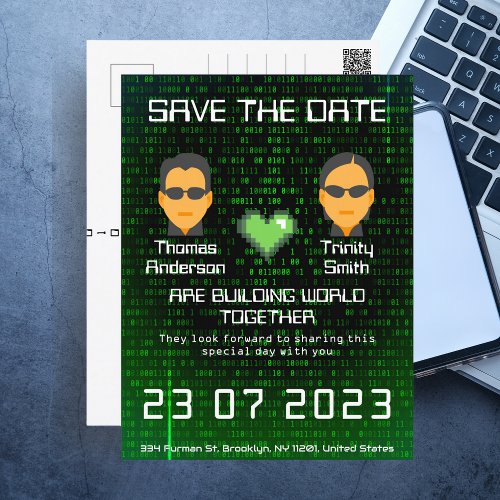 Hacky nerdy geeky cool movie lover save the date postcard