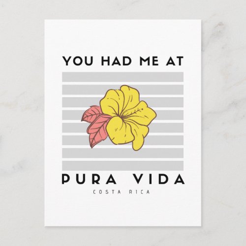 Had Me at Pura Vida Costa Rica Hibiscus Postcard