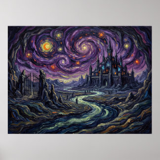 Hades Underworld Starry Night Fantasy Landscape Poster