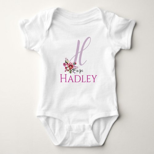 Hadley Name Reveal Floral Letter H Girl Whimsical Baby Bodysuit