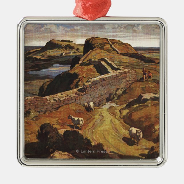 Hadrian's Wall and Sheep British Rail Poster Metal Ornament (Front)