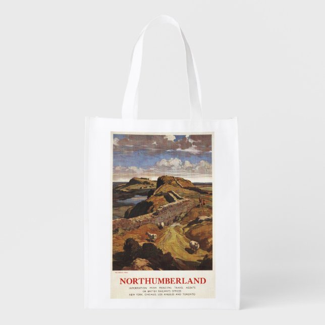 Hadrian's Wall and Sheep British Rail Poster Reusable Grocery Bag (Front)