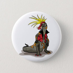 Hadrosaurus Dinosaur Dressed As A Punk. Button