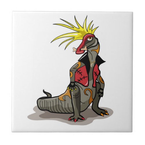Hadrosaurus Dinosaur Dressed As A Punk Ceramic Tile