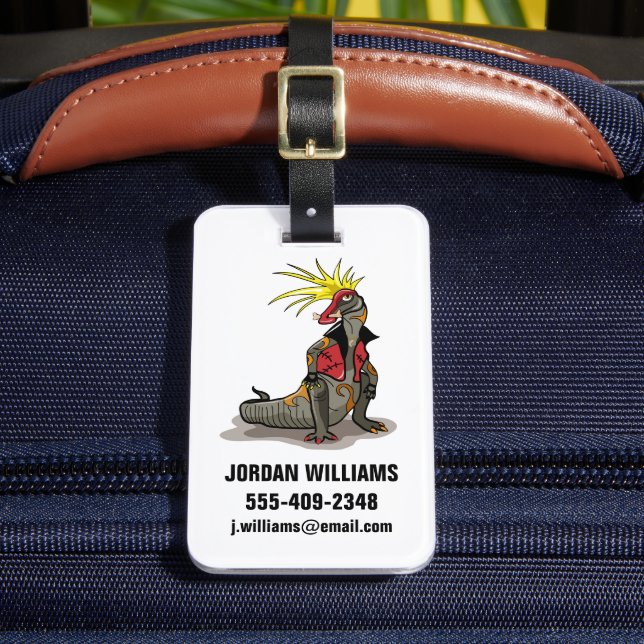 Hadrosaurus Dinosaur Dressed As A Punk. Luggage Tag (Front Insitu 2)