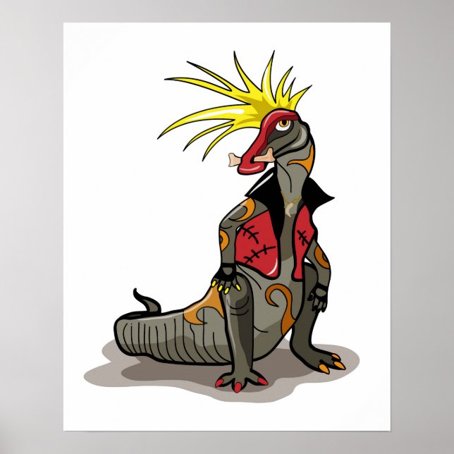 Hadrosaurus Dinosaur Dressed As A Punk. Poster (Front)