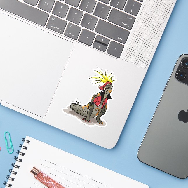 Hadrosaurus Dinosaur Dressed As A Punk. Sticker (Laptop w/ iPhone)