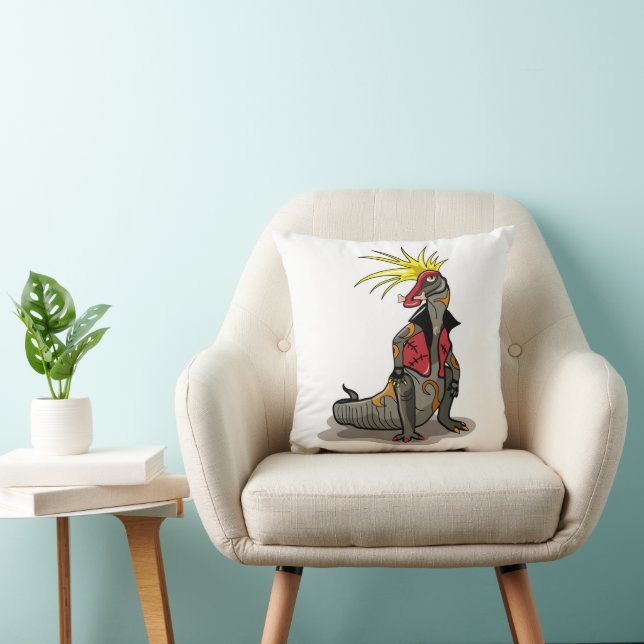 Hadrosaurus Dinosaur Dressed As A Punk. Throw Pillow (Chair)