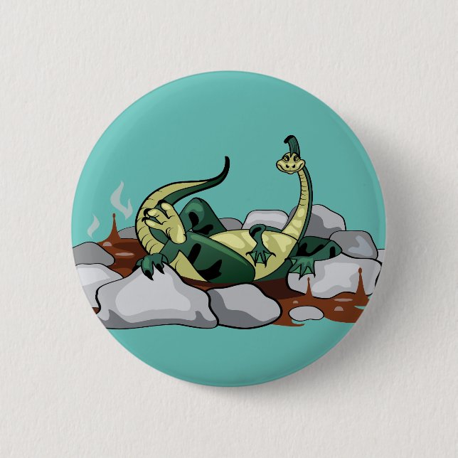 Hadrosaurus Relaxing In A Jacuzzi. Button (Front)