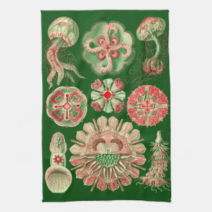 Haeckel Marine Jellyfish Illustration Red & Green Towel