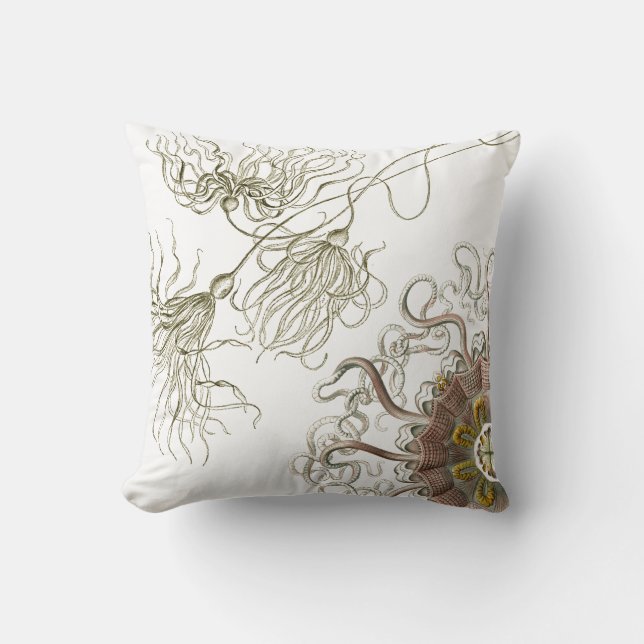 Haeckel vintage sealife throw pillow (Front)