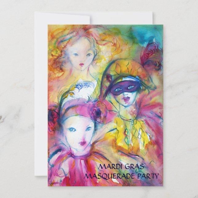 HAELEQUIN,PIERO,COLOMBINA MASQUERADE COSTUME PARTY INVITATION (Front)