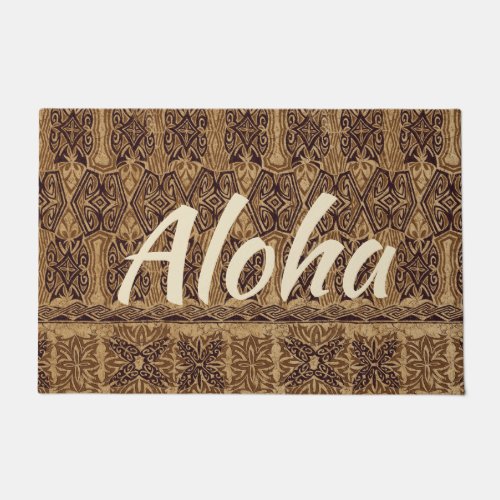 Haena Beach Hawaiian Primitive Tapa Aloha Brown Doormat